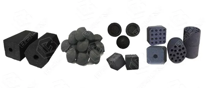 charcoal briquettes of different shapes